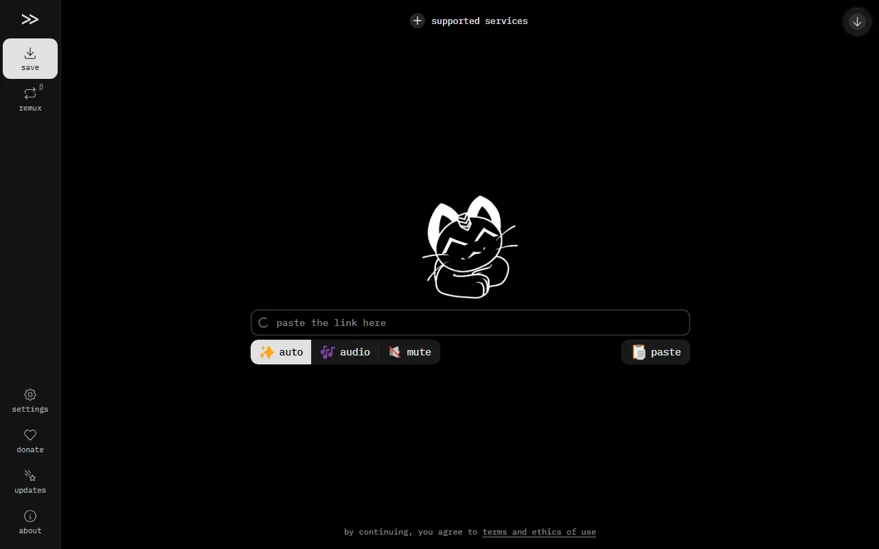 Cobalt downloader with the "paste the link here" box