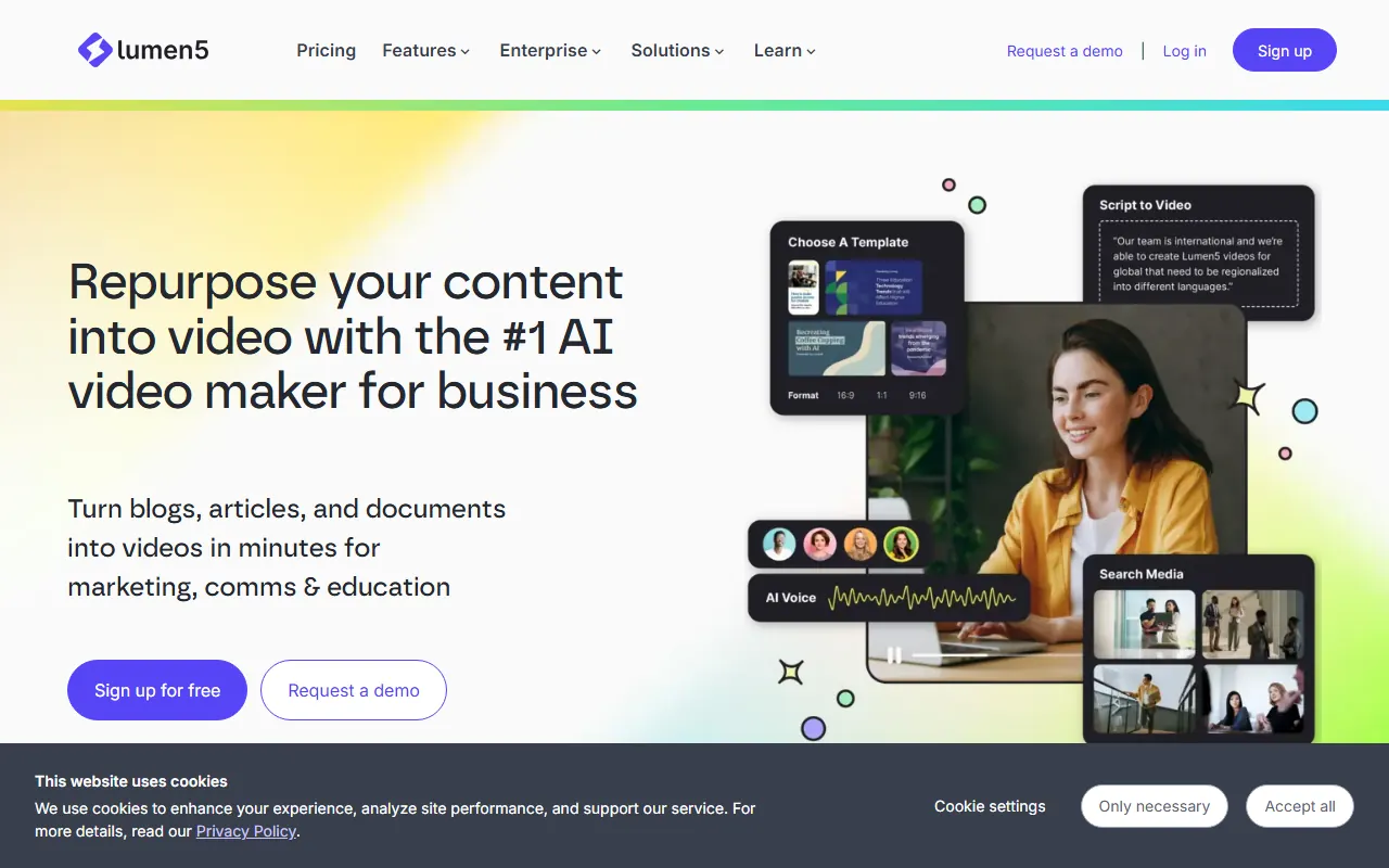 Lumen5 home page about turning blogs and documents into videos