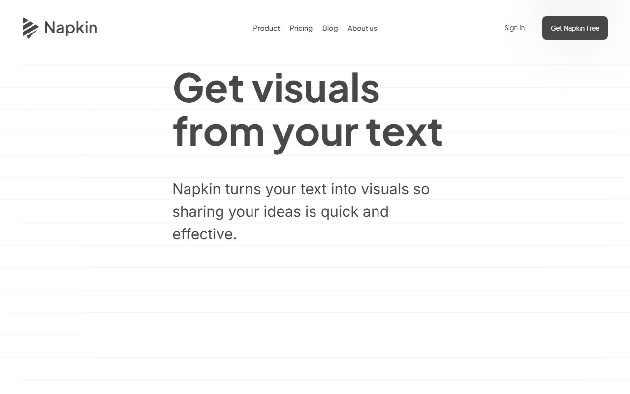 Napkin AI landing page: Get visuals from your text
